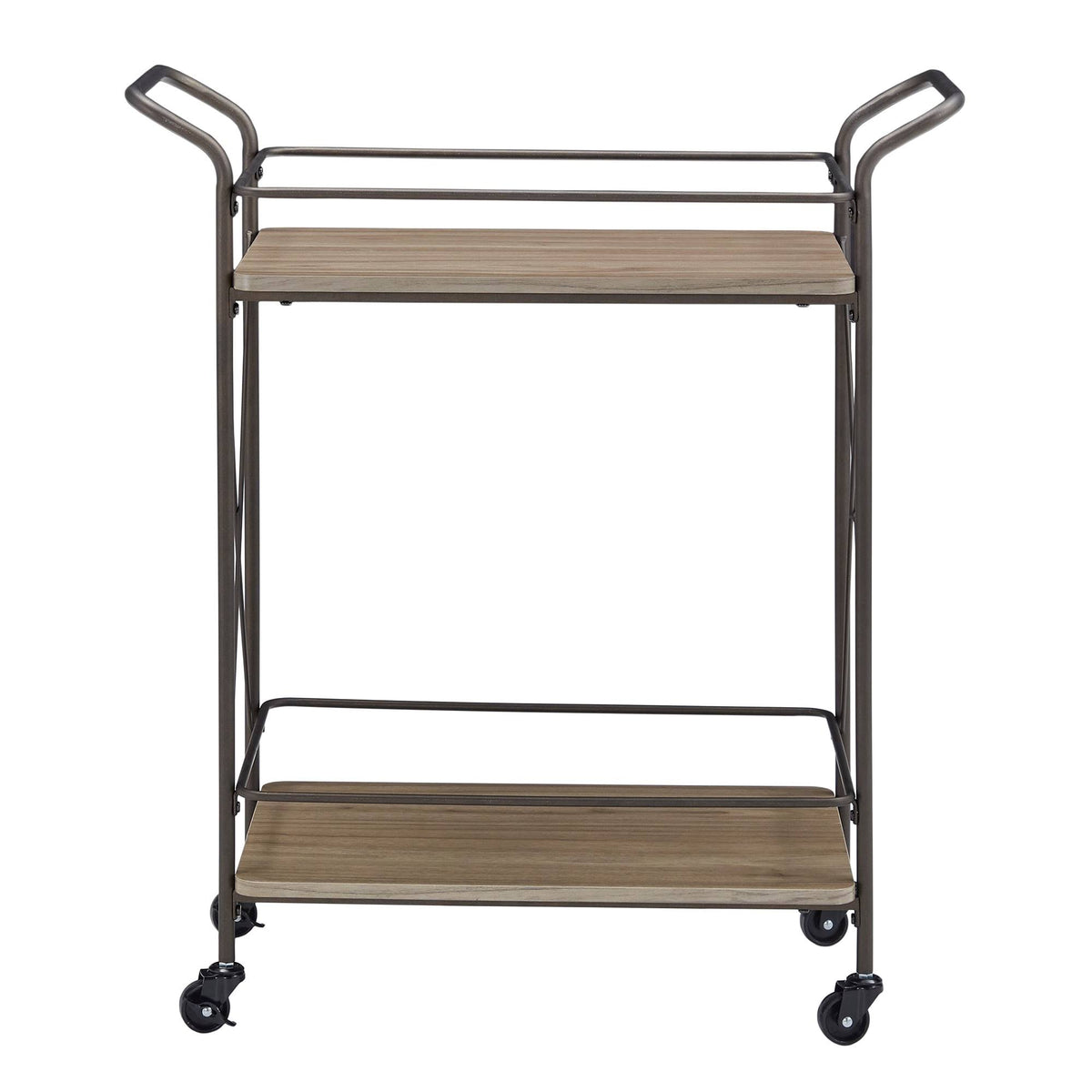 Bronze Finish Metal X-Frame Bar Cart with Walnut Wood Shelf U5692