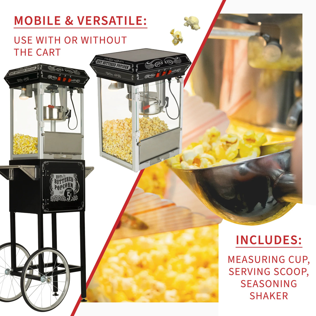 Black/Silver 8oz Popcorn Machine with Cart P755