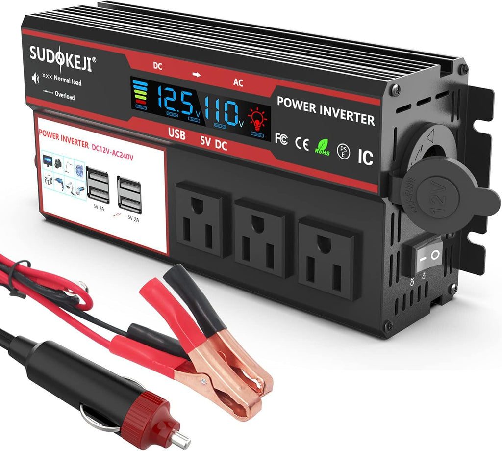 Power Inverter 1000W DC 12V to 110V AC Converter with LCD Display V849