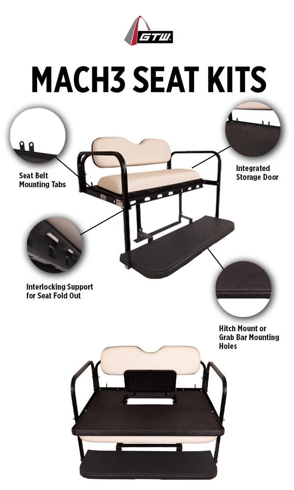 Black Rear Flip Seat for E-Z-GO TXT Golf Cart E576