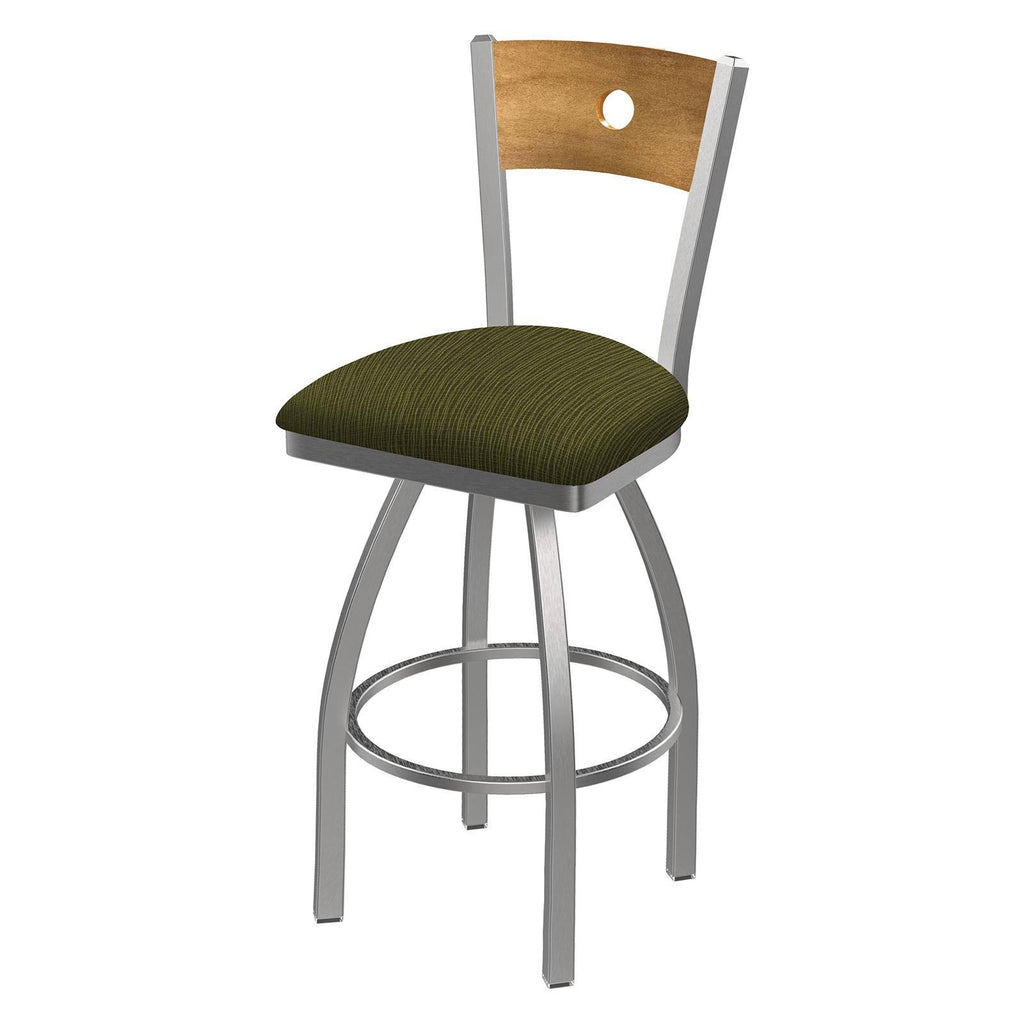 Counter Stool with Anodized Nickel Finish, Natural Oak Back, 360 Swivel M339922