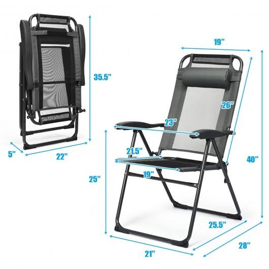 Gray Patio Adjustable Folding Recliner Chairs Z796