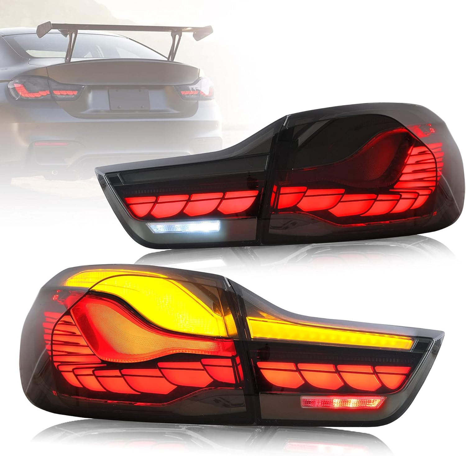 Smoked OLED Taillights with Sequential Turn Signal for BMW M4 M848