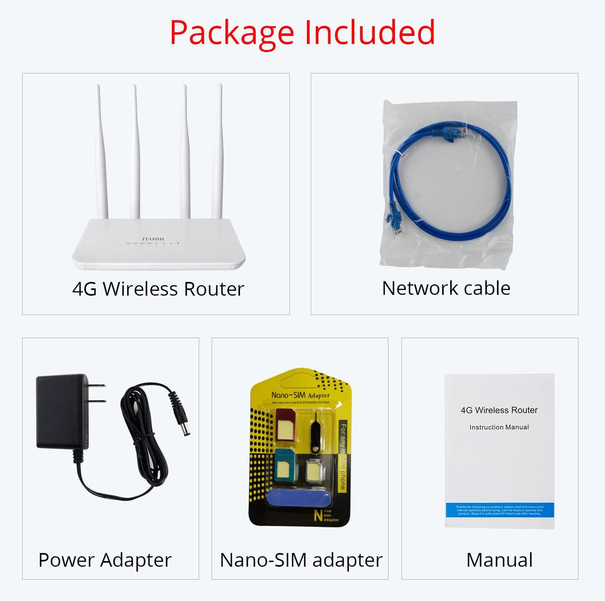 Unlocked 4G LTE Router with SIM Card Slot, Wireless WiFi CPE, Mobile Hotspot, 4 Antenna T695