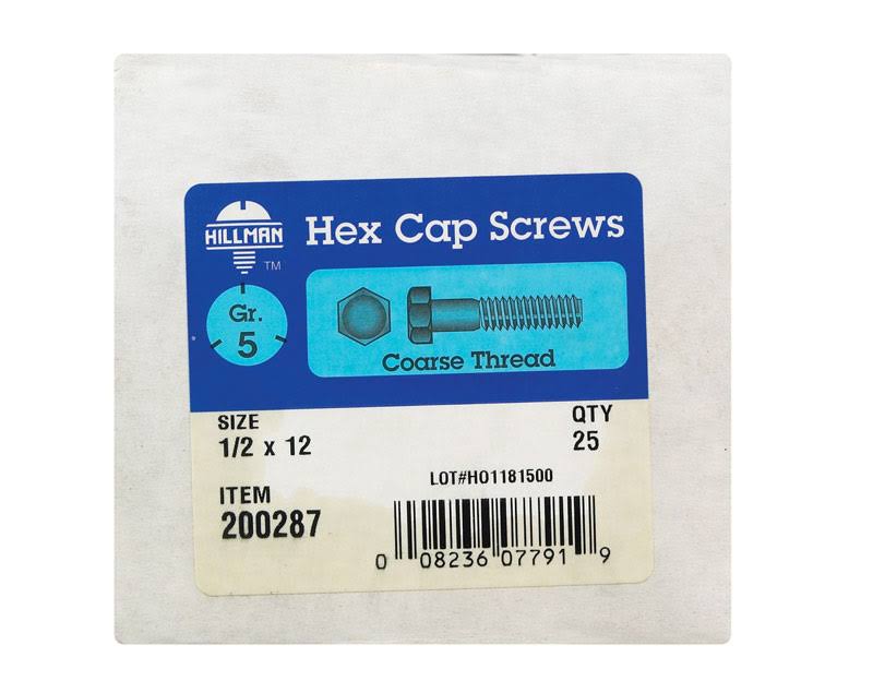 Coarse Hex Head Cap Screw 1/2in x 12in L 25 Box R3090