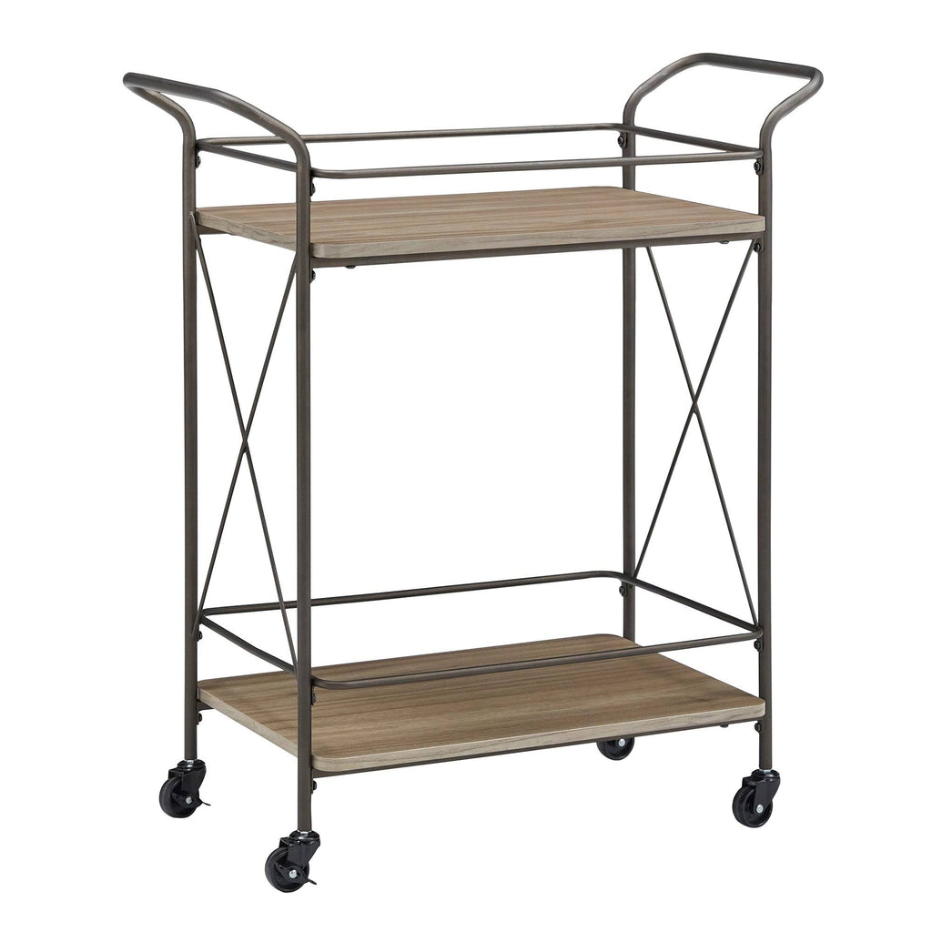 Bronze Finish Metal X-Frame Bar Cart with Walnut Wood Shelf U5692