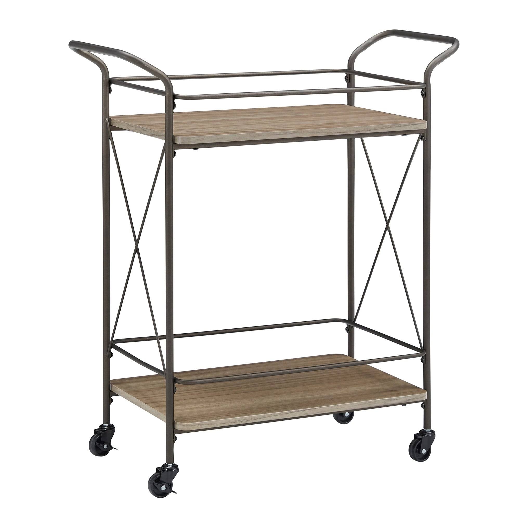 Bronze Finish Metal X-Frame Bar Cart with Walnut Wood Shelf U5692
