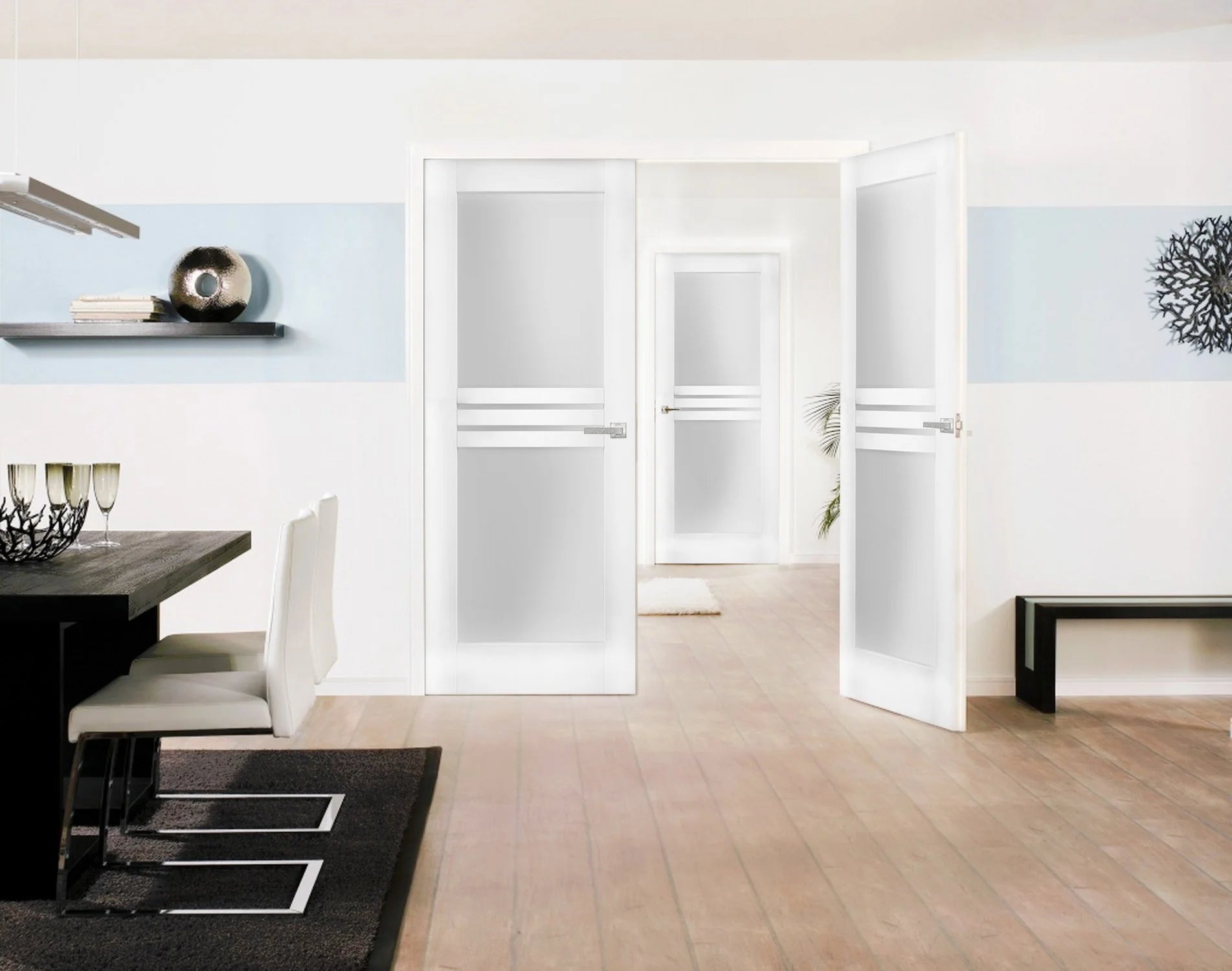 Solid French Double Doors 36 x 96 inches Opaque Glass 4 Lites Wood Solid Panel Frame X7781