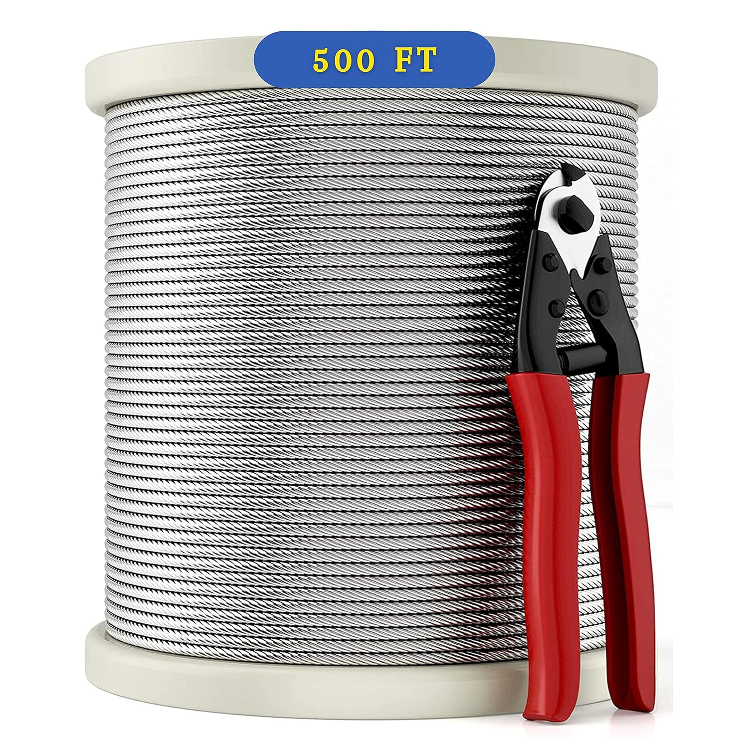 Stainless Steel Wire Rope 7x7 Strands T316 Steel Cable Railing Wire, 500ft, 1/8 I, with Wire Cable Cutter Z10665