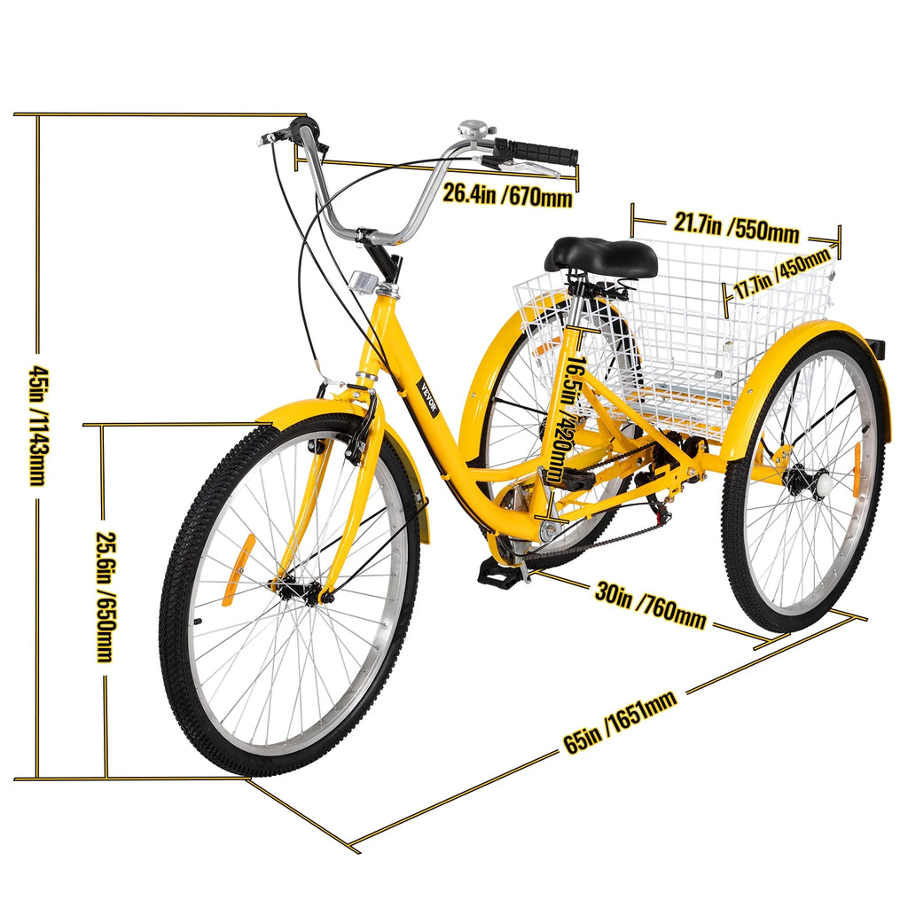 Adult Tricycle 7 Speed 26in Adjustable Trike with Bell, Brake System Basket B236634