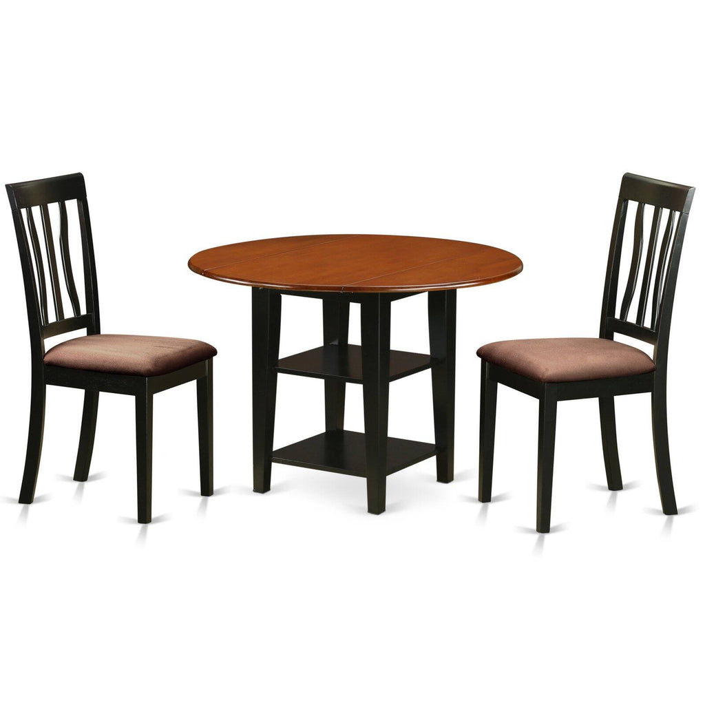 3-piece Dining Set with Wood Seat in Black/Cherry R9380