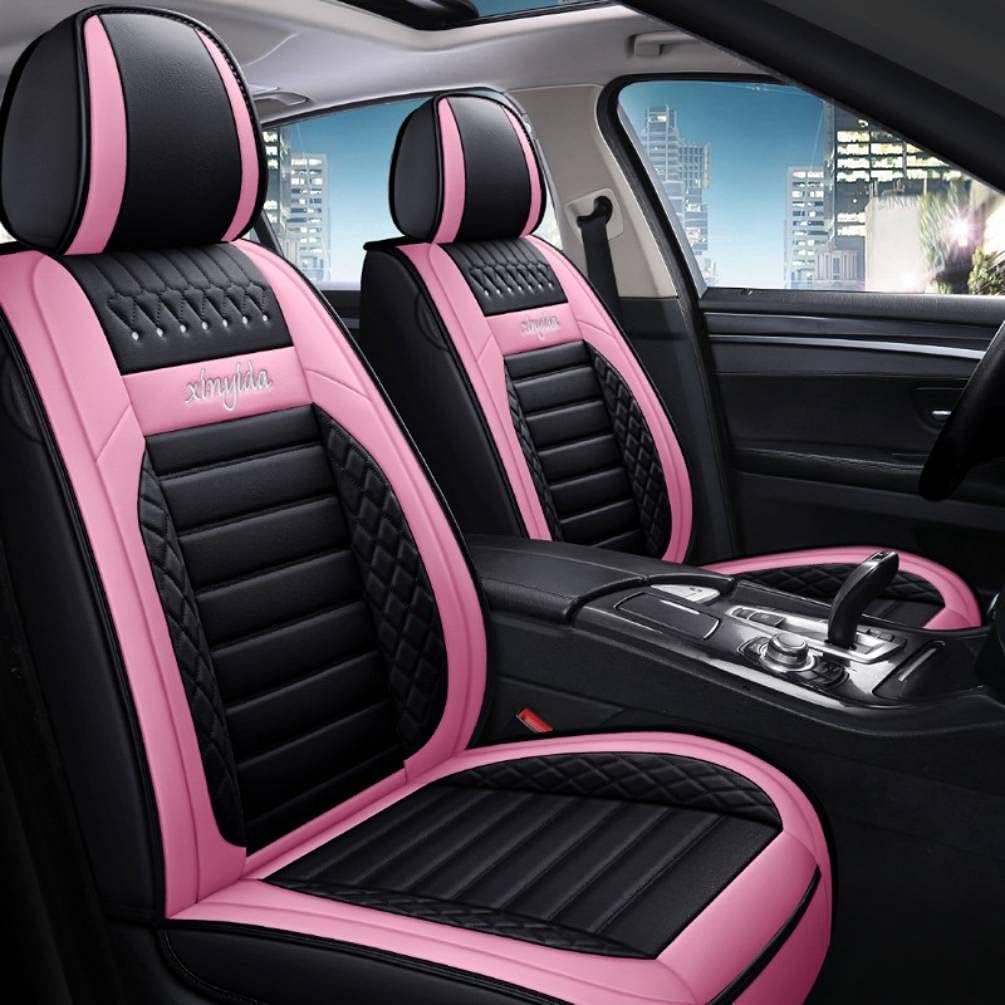 Black Pink PU Leather Car Seat Covers Full Set C835524