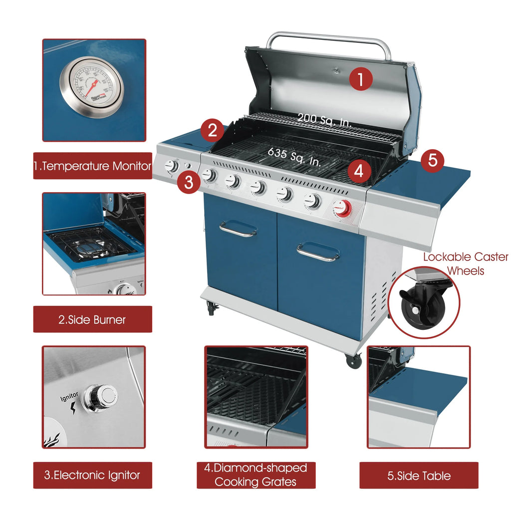 6-Burner BBQ Gas Grill with Sear Burner and Side Burner I28227