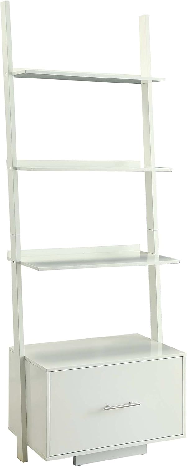 White Ladder Bookcase with File Drawer T780859