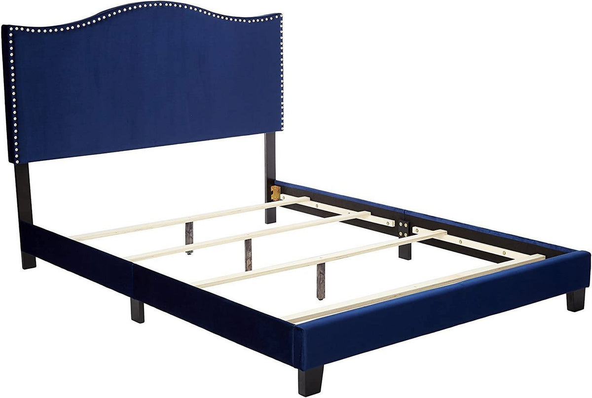 Blue Velvet King Size Upholstered Panel Bed A670764