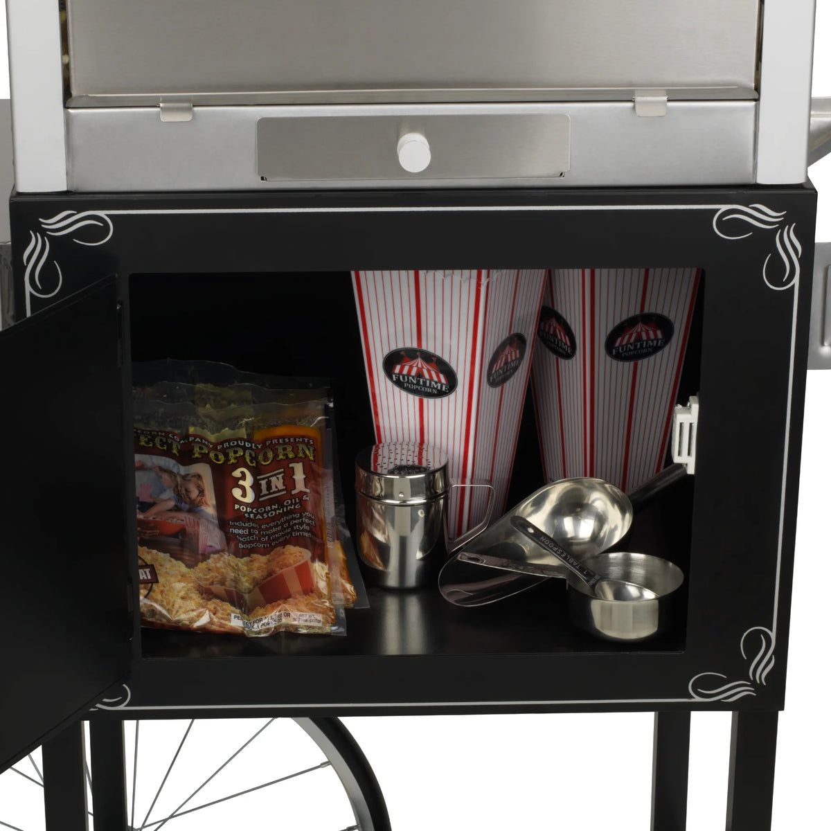 Black/Silver 8oz Popcorn Machine with Cart P755