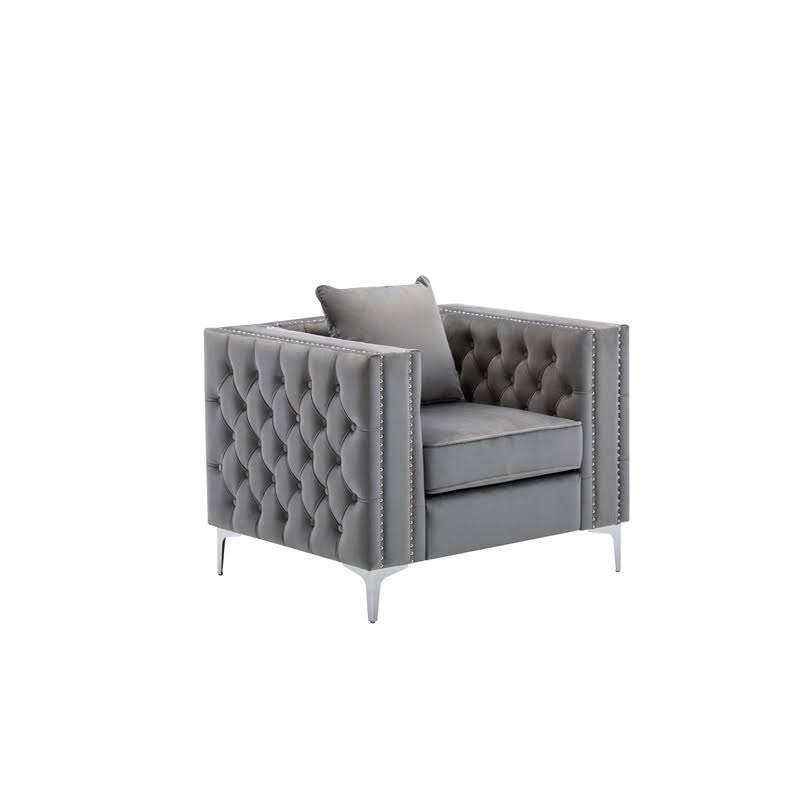 2 Piece Velvet Loveseat and Chair Set in Gray I647