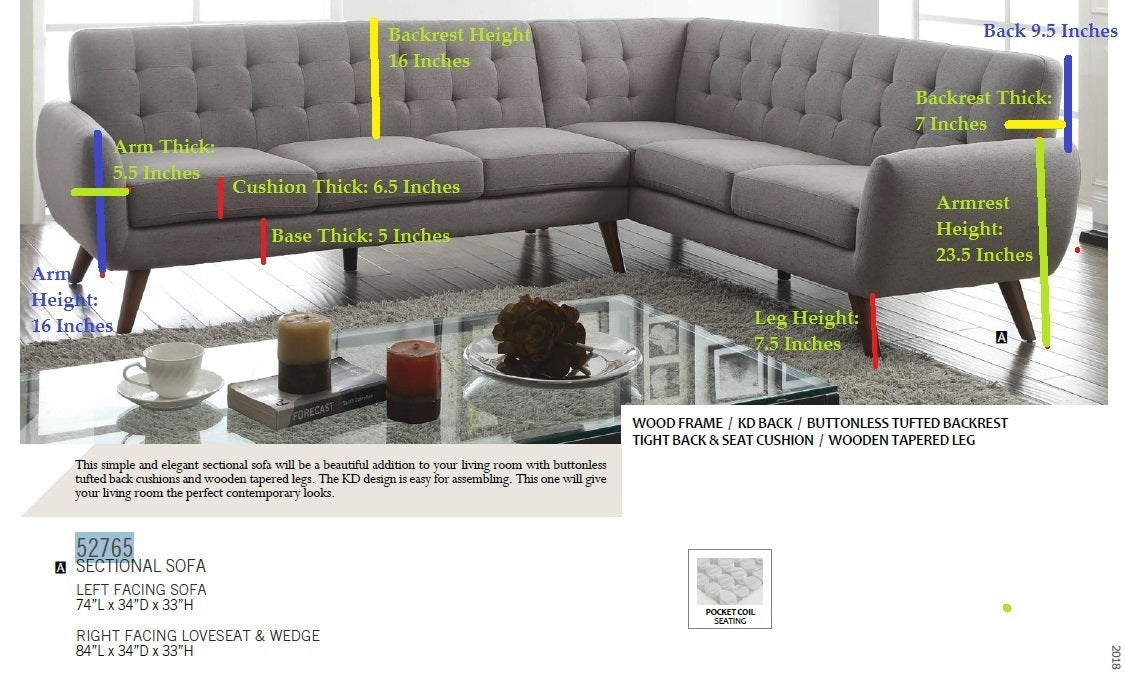 Light Gray Linen Sectional Sofa X208