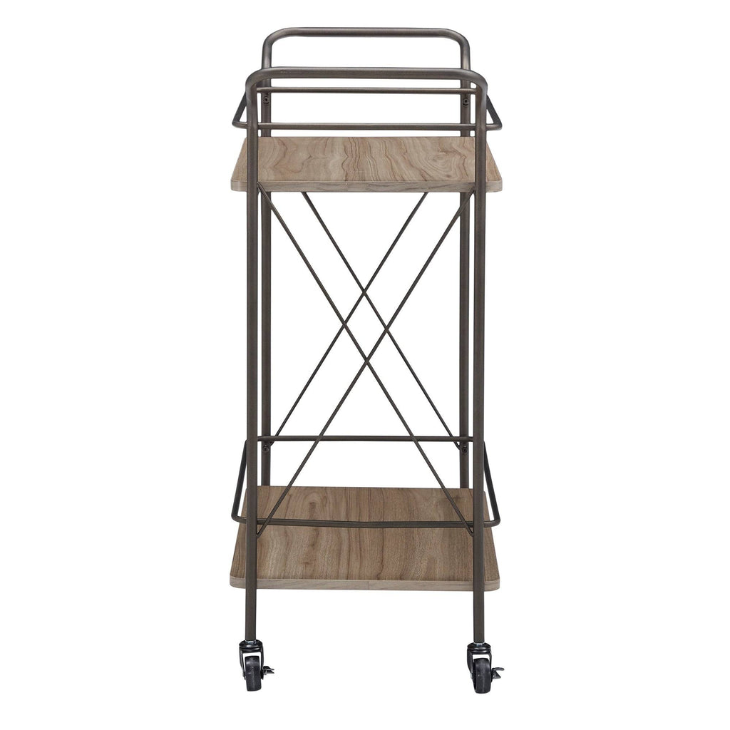 Bronze Finish Metal X-Frame Bar Cart with Walnut Wood Shelf U5692