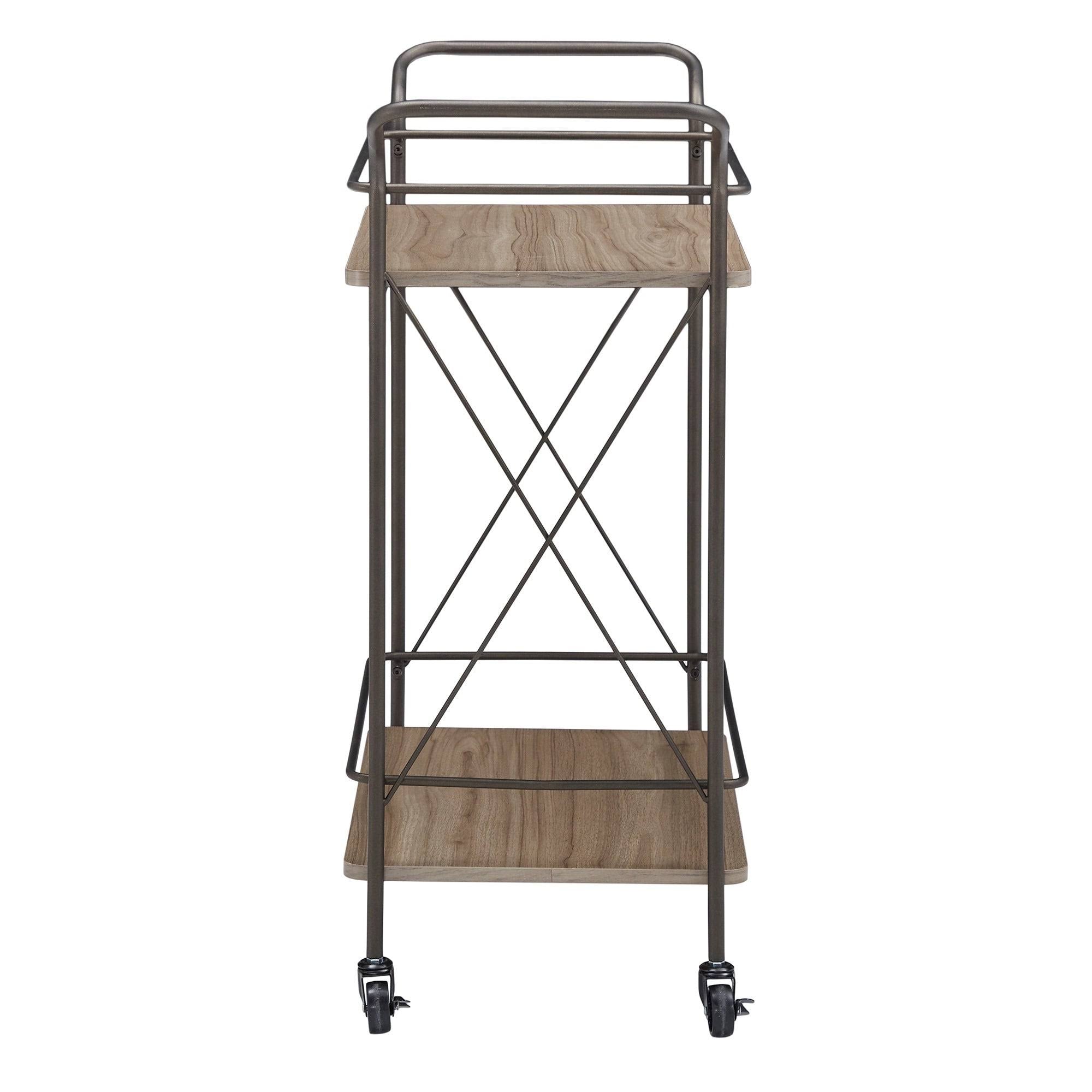 Bronze Finish Metal X-Frame Bar Cart with Walnut Wood Shelf U5692