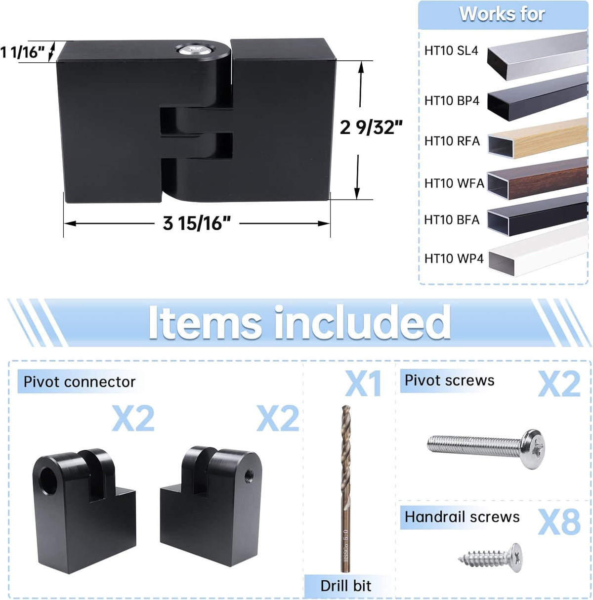 2pack Adjustable Angled Stairs Handrail Connector POM Black H89292