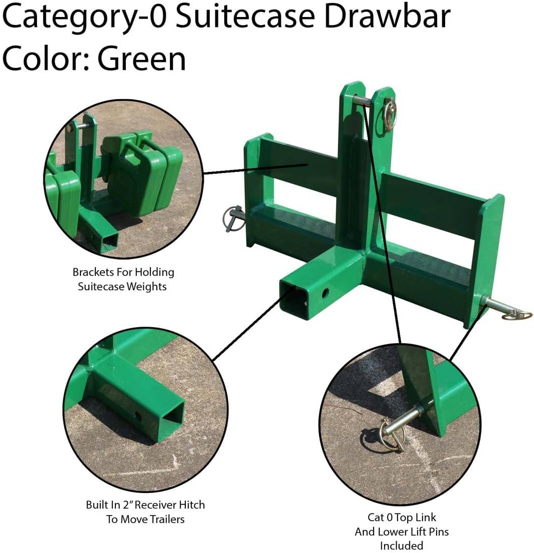 Tractor Drawbar with Suitcase Weight Brackets Green 2 Receiver Cat 0 K359