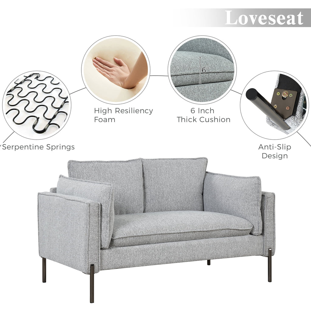2 Piece Linen Fabric Upholstered Loveseat and 3 Seat Couch Set M2505