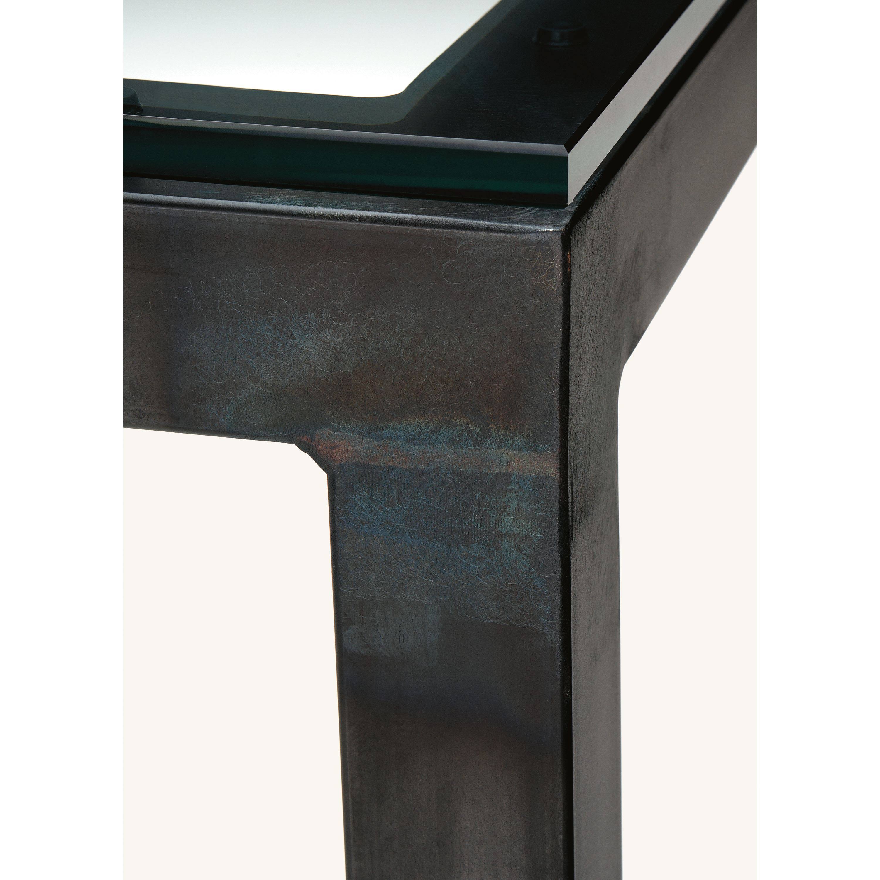Smoke Tempered Glass Console Table with Graphite Base P569792