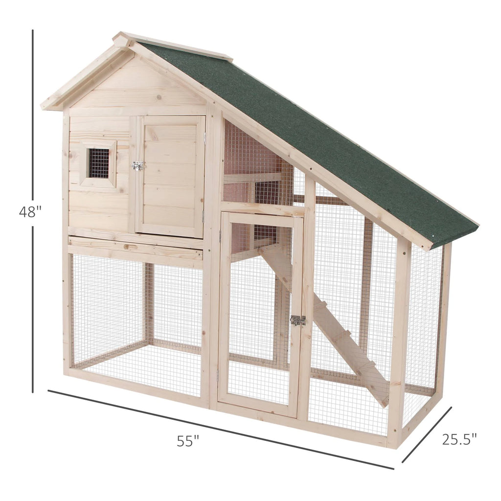 55x22 Wood Double Rabbit Hutch with Ramp and Outdoor Run J7867