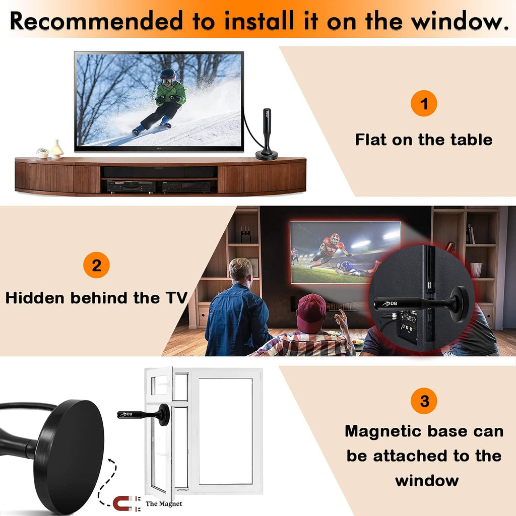 TV Antenna, 360° Reception, 120 Miles Range, 4K 1080p B832645
