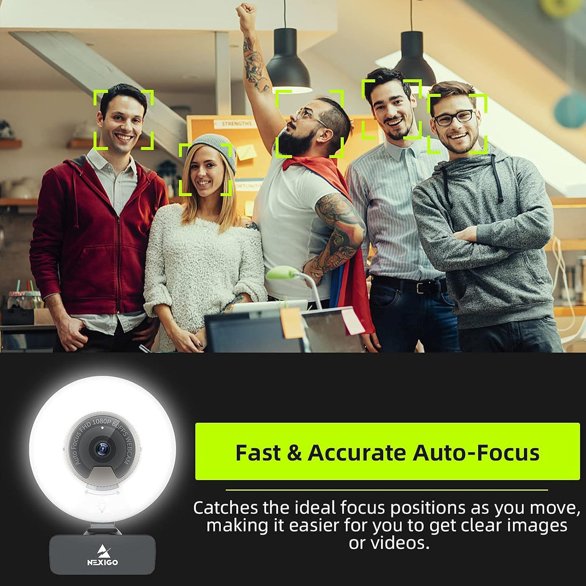 1080P 60FPS Webcam with Light, AutoFocus, Privacy Cover, Dual Stereo Microphone C310578