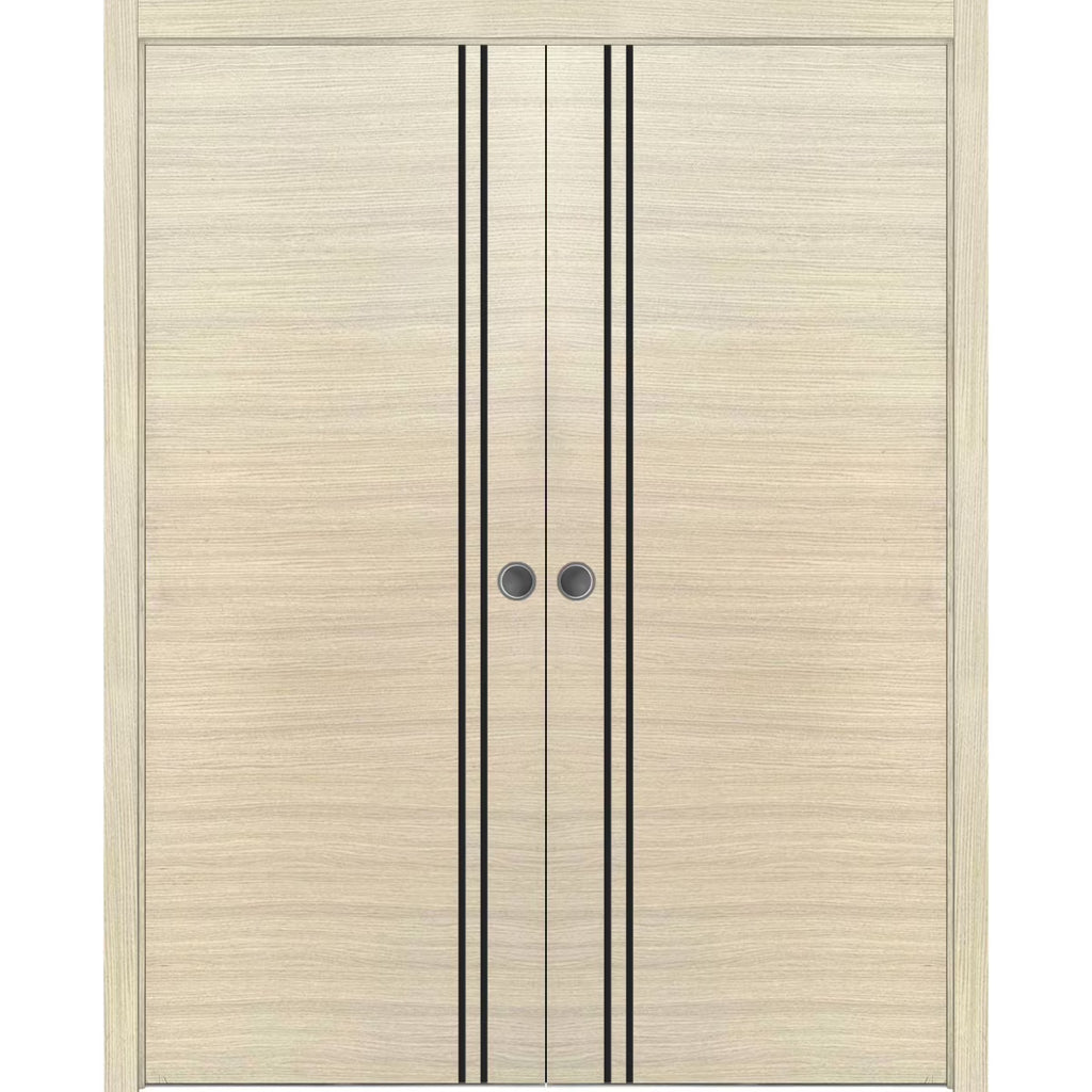 Sliding French Double Pocket Doors 48 x 96 inches Natural Veneer Frosted Glass Solid Wood Interior Doors F481723