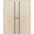 Sliding French Double Pocket Doors 48 x 96 inches Natural Veneer Frosted Glass Solid Wood Interior Doors F481723