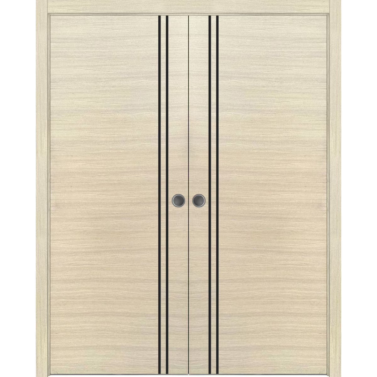 Sliding French Double Pocket Doors 48 x 96 inches Natural Veneer Frosted Glass Solid Wood Interior Doors F481723