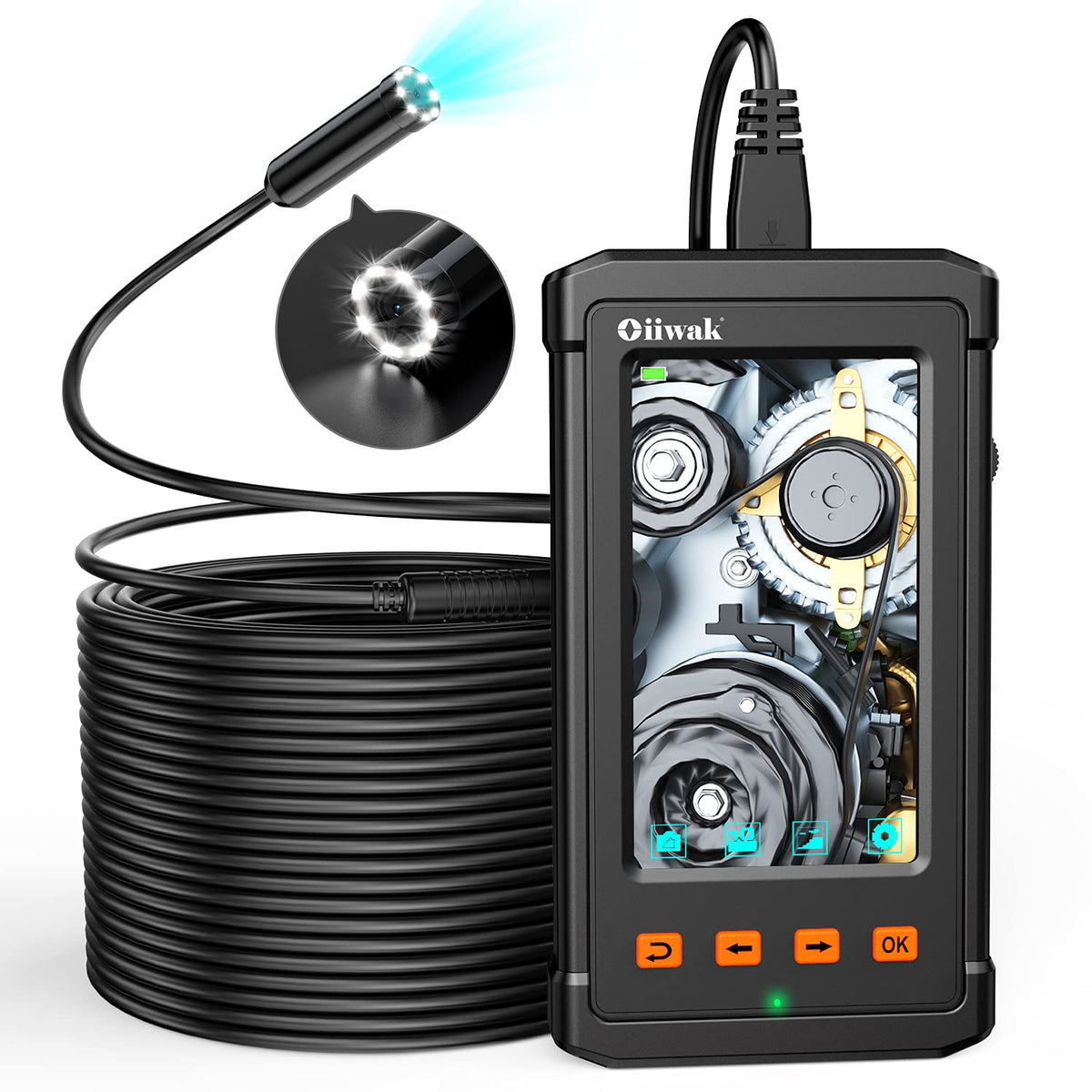 66FT Autofocus Industrial Endoscope Sewer Camera 5.0MP HD Digital Borescope Inspection Camera 4.3˝ IPS Screen IP67 Waterproof Snake Pipe Plumbing Drain Camera with 8 LED Lights V9382
