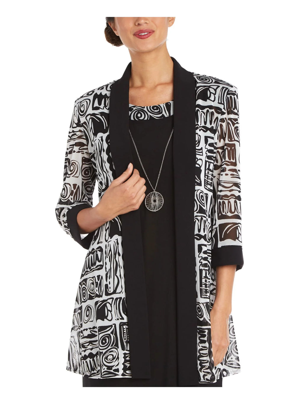 Black Textured Open Front 3/4 Sleeve Sheer Jacket Petites 14P O3622
