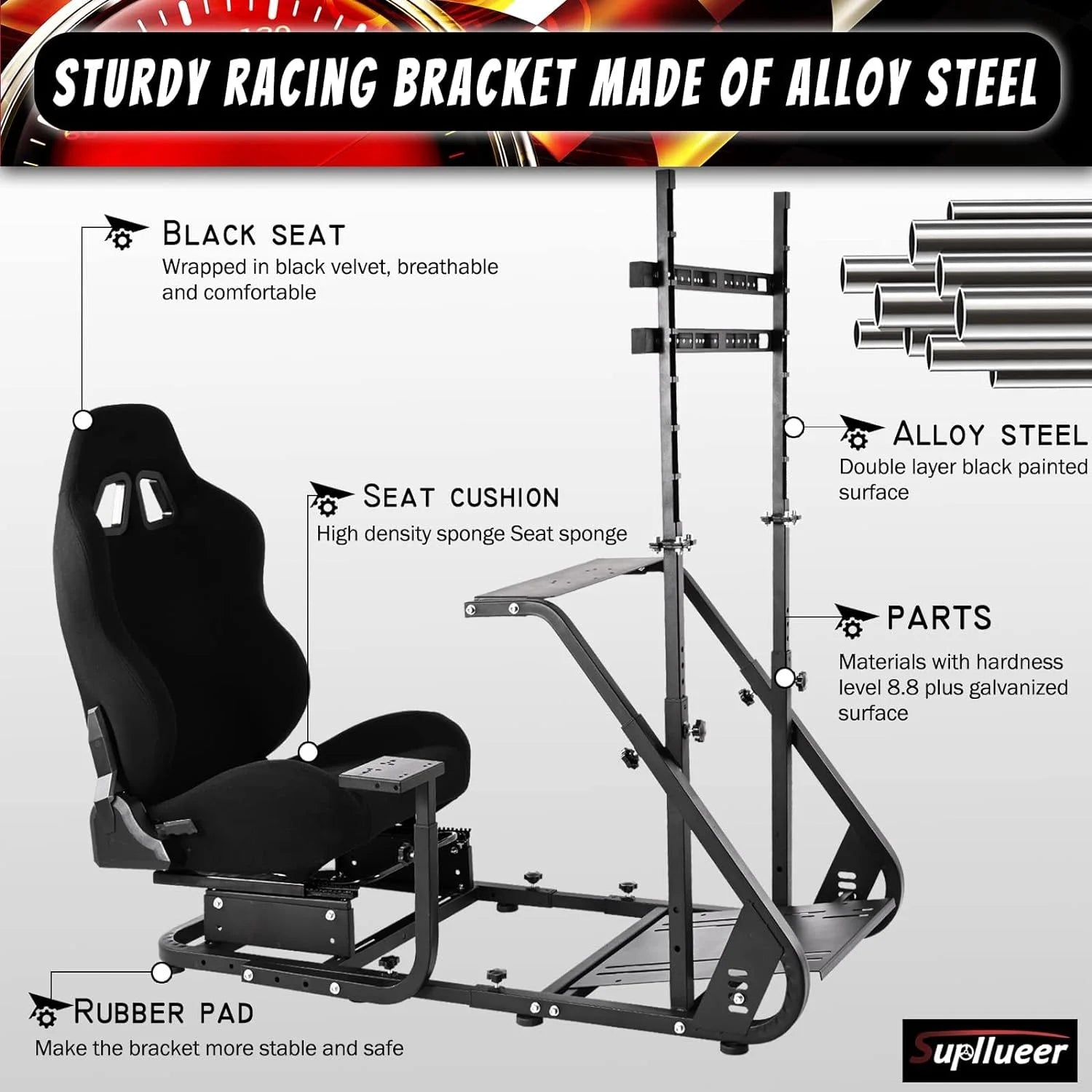 Racing Sim Cockpit with TV Mount Racing Seat A860812