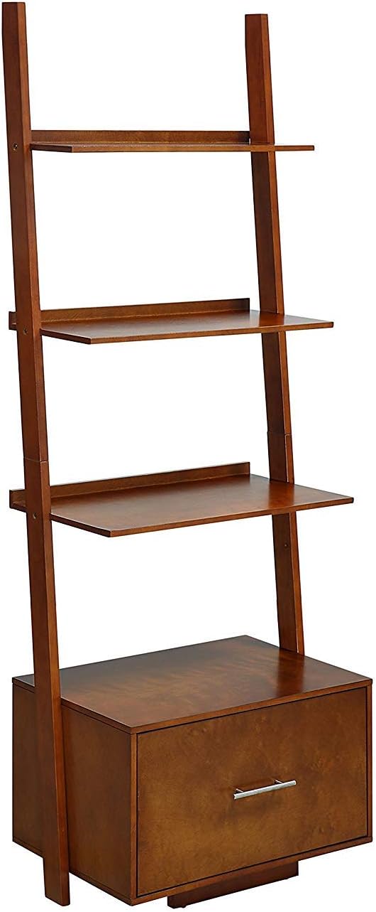 White Ladder Bookcase with File Drawer T780859