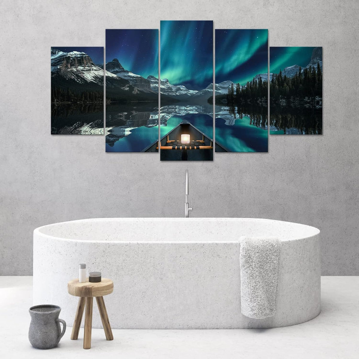 5 Panels Aurora Borealis Canvas Wall Art Stretched and Framed N43600