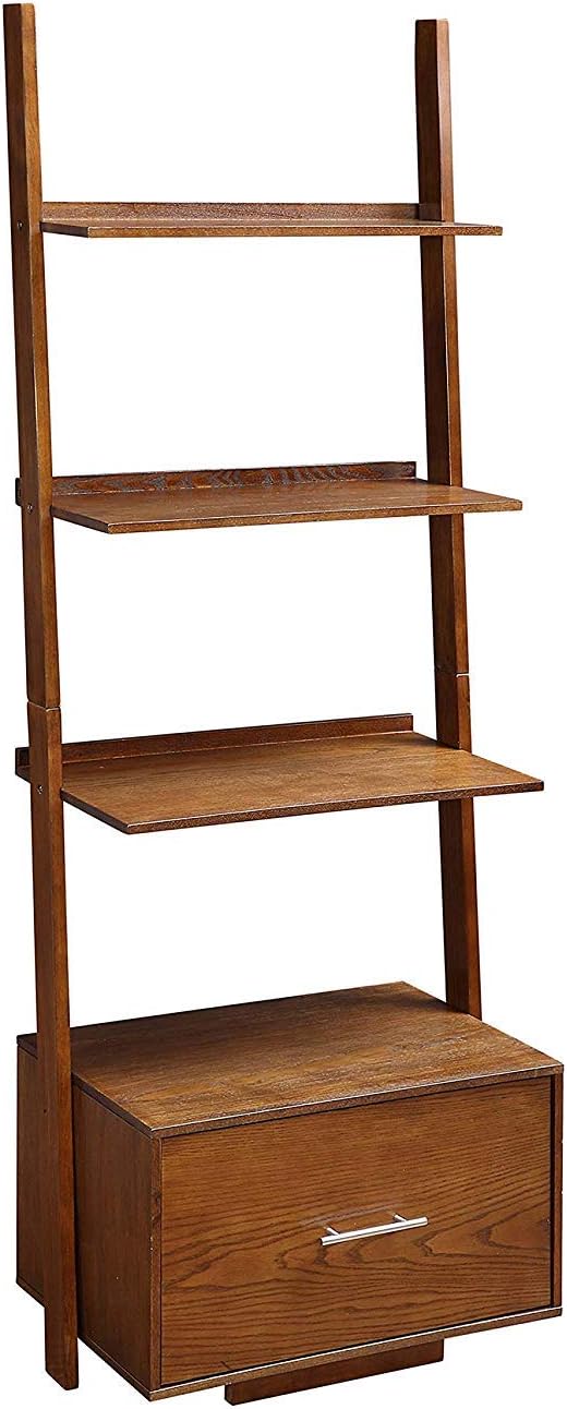 White Ladder Bookcase with File Drawer T780859