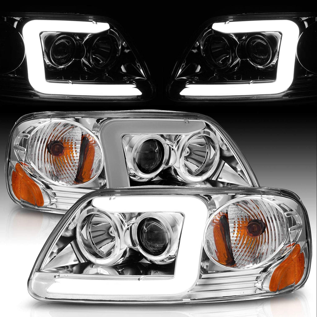 LED Tube Chrome Projector Headlights Set for Pickup Truck X97657