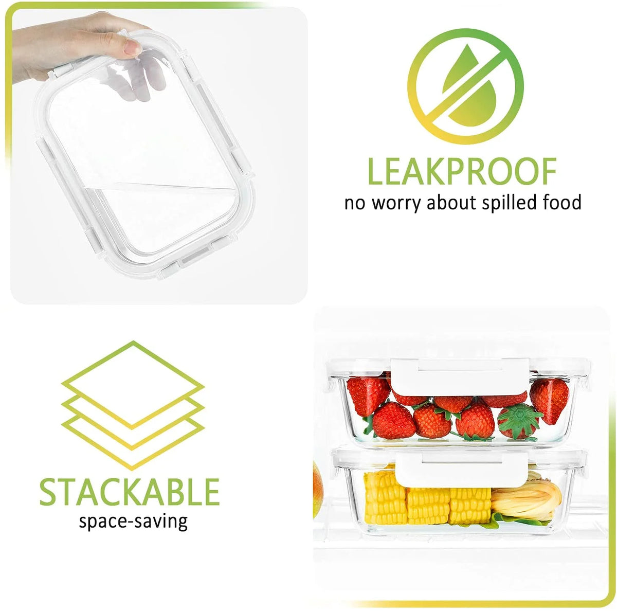 10-Pack 22 Oz Glass Food Storage Containers with Lids H39805