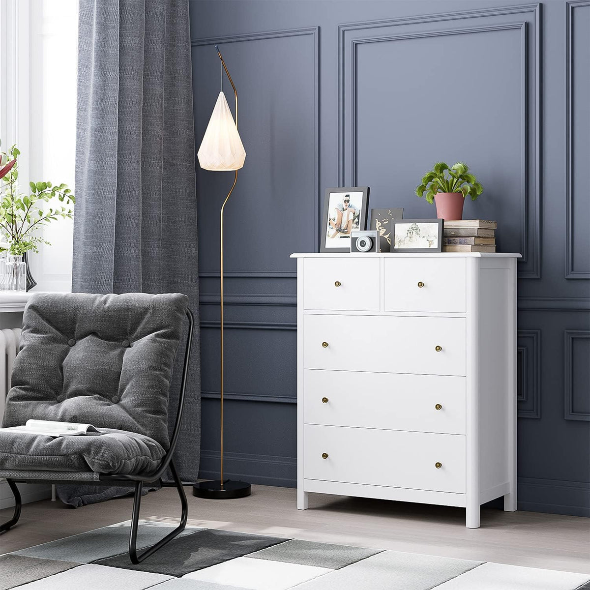 White 5 Drawer Wood Dresser P127086