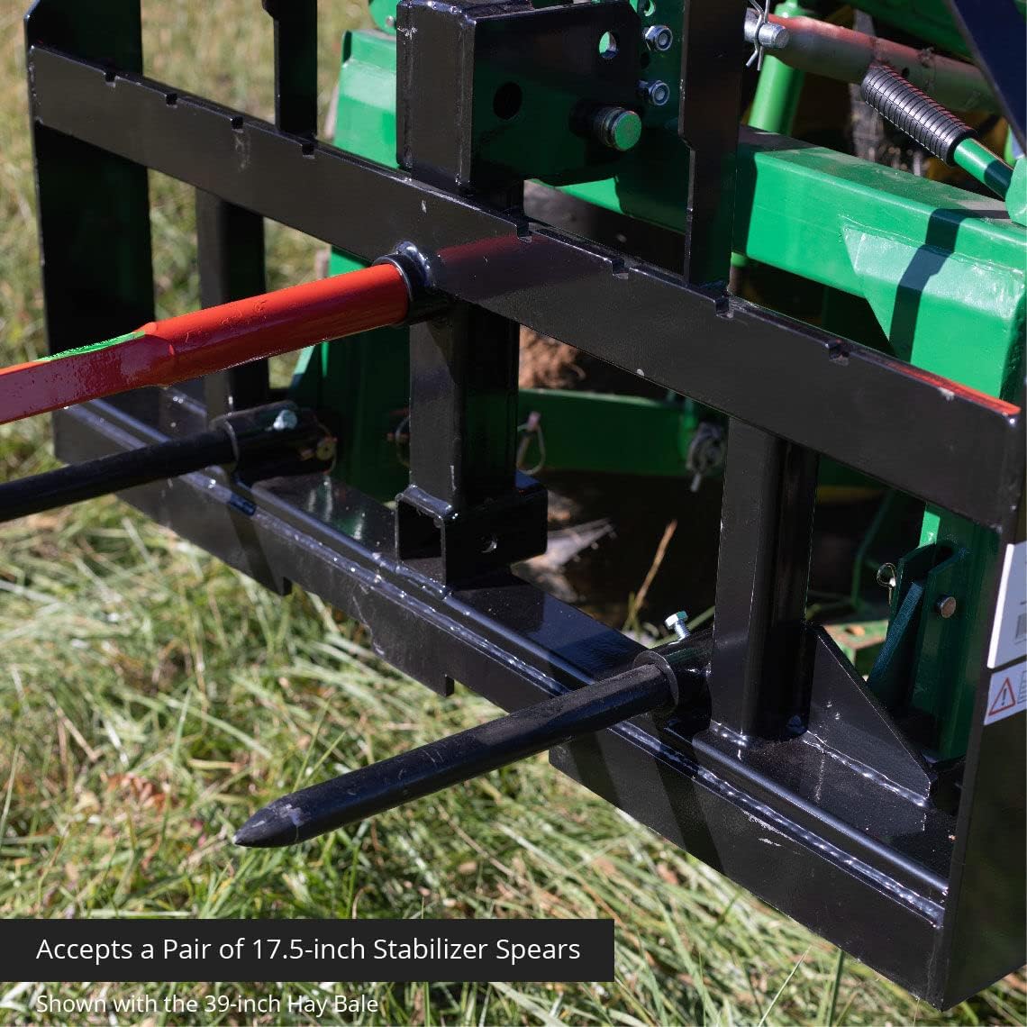 Pallet Fork Frame Attachment with 49 Hay Spear and Stabilizers, Fits Cat I & II Tractors, Rated 4,000 LB B9200