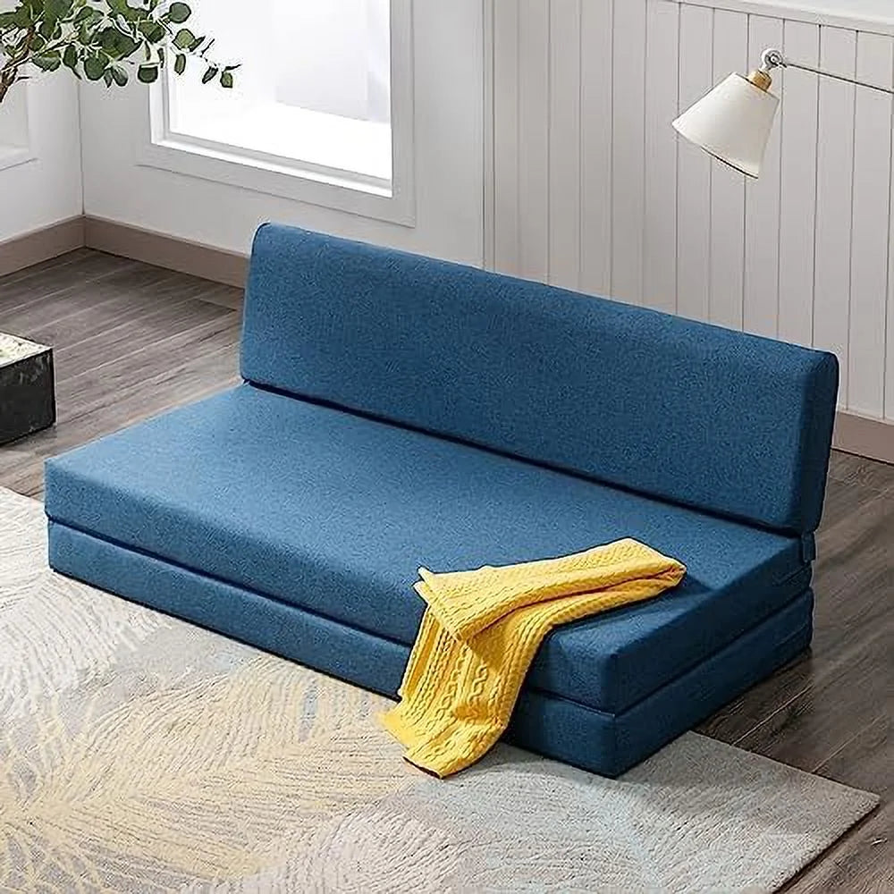 Twin Folding Sofa Bed with Memory Foam Mattress Linen Fabric B947532