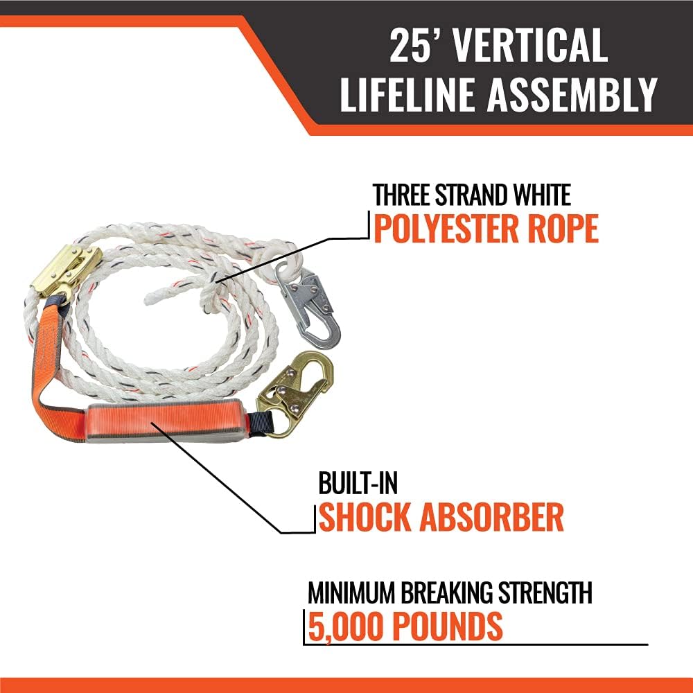 50 ft Vertical Lifeline Assembly with Shock Absorber and Extension Lanyard Q1262