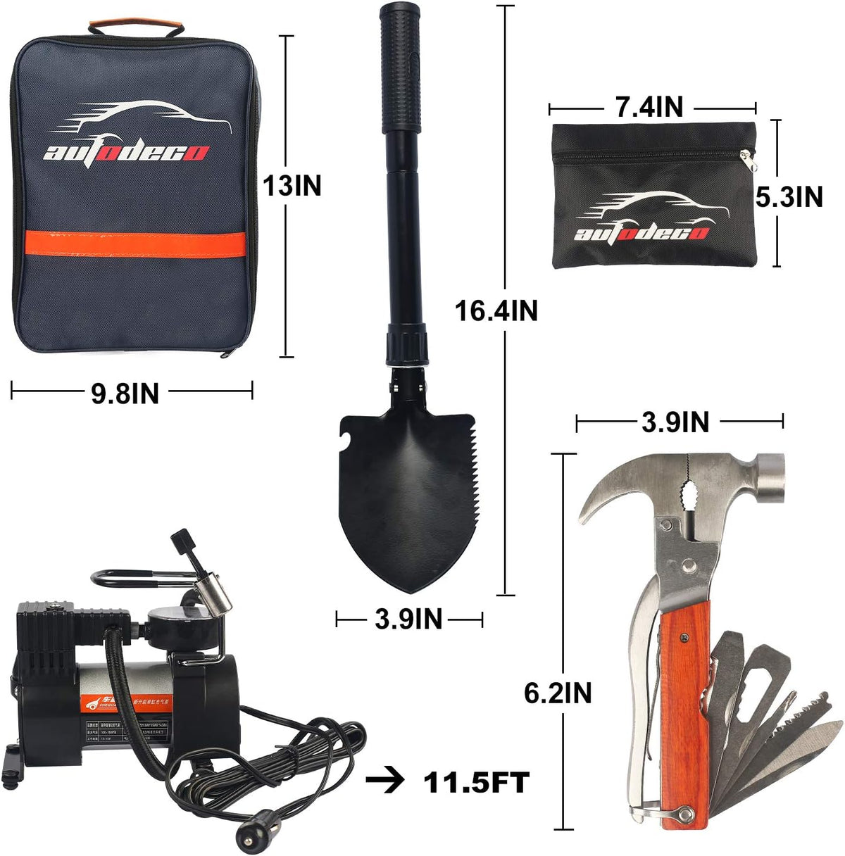 118 Pieces Car Emergency Kit with Jumper Cables, Air Compressor, Tow Strap J30072
