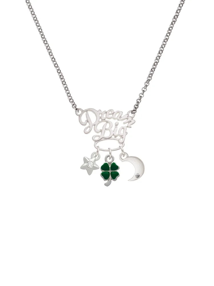 Silvertone Mini Green Four Leaf Clover Pendant Necklace, 25" J6022