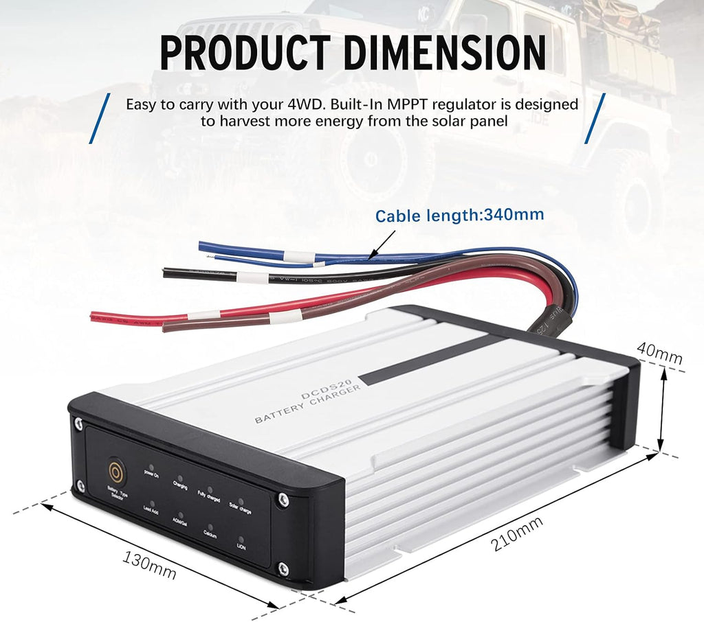 12V 20A DC to DC On-Board Battery Charger for AGM, Gel, Calcium, LiFePO4, VRLA Battery, Pack of 2 U56105