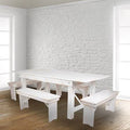 Antique Rustic White Solid Pine Folding Farm Bench X343524